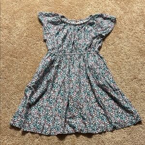 Cat & Jack Teal Floral Flutter Dress with Pink and White Accents